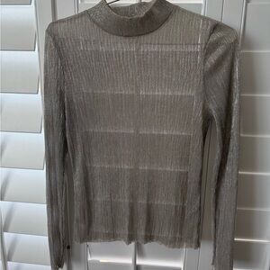 Chelsea28 Metallic Taupe Sheer Mock Neck Long-Sleeve Top
